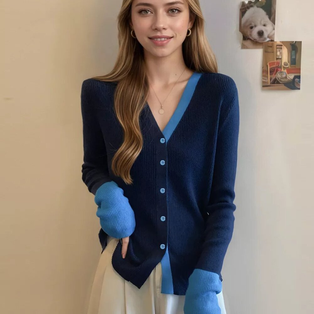 Contrast Trim Ribbed Knit Cardigan - Picture 10 of 12